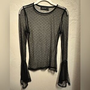 Black Sheer Long Sleeve Top - small